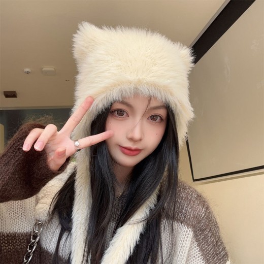 Autumn And Winter Online Influencer Cute Plush Bear Hat Thickened Warm