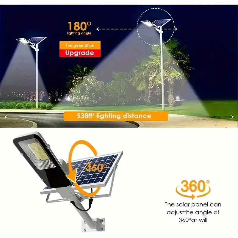 350 LED Powerful Outdoor Solar Street Light - 6500K IP65 Waterproof Street Light for Garage, Garden, and Terrace