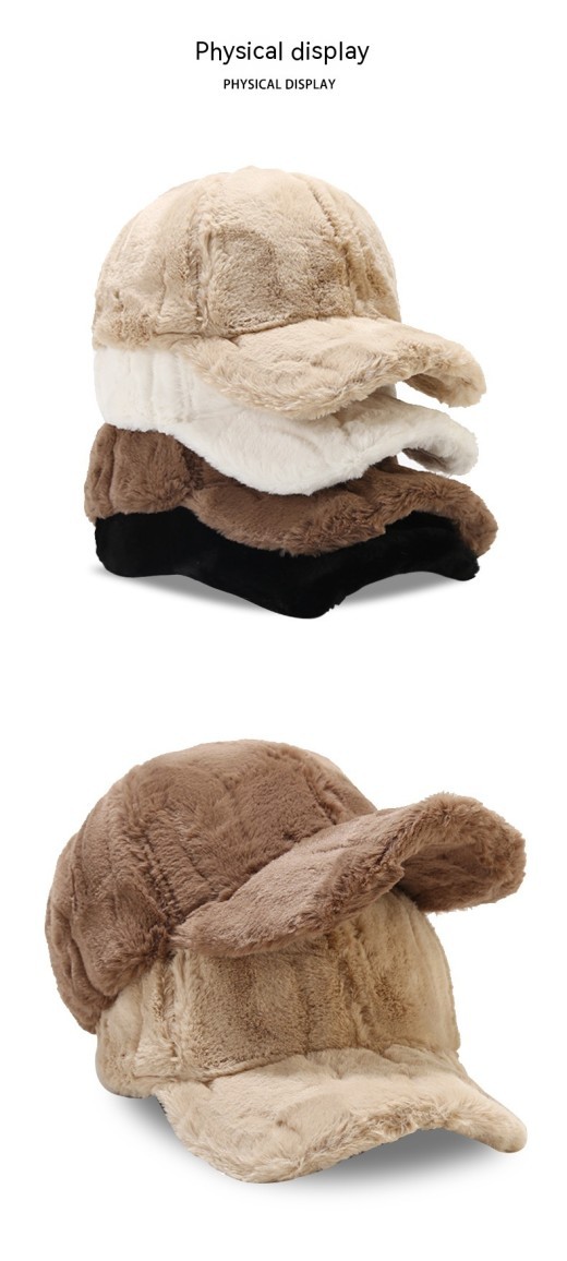 Outdoor Thickened Fleece Baseball Cap Casual Pure Color Warm Keeping Rabbit Fur Peaked Cap Winter Men