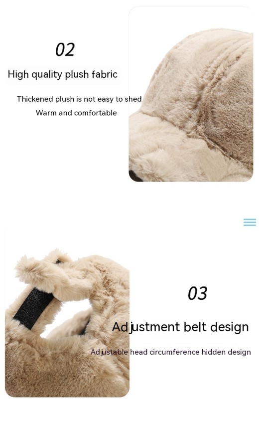 Outdoor Thickened Fleece Baseball Cap Casual Pure Color Warm Keeping Rabbit Fur Peaked Cap Winter Men