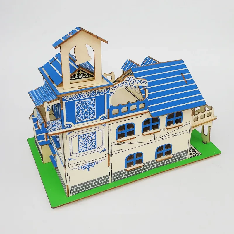 Wooden 3d house building toy