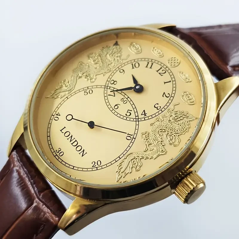 Vintage-Inspired Golden Dragon Dial Mechanical Business Watch