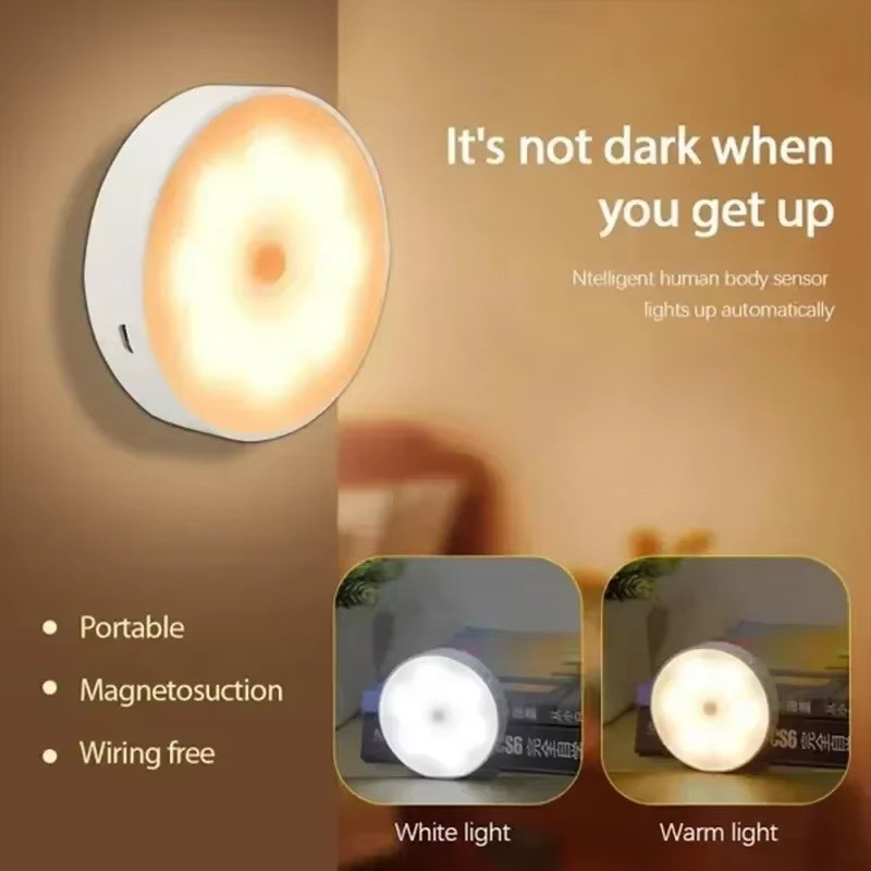 LED Night Lights Indoor Motion Sensor Night Light Motion Activated Night Light White Type C Charging for Bedroom Bathroom Toilet Stairs Children's Room
