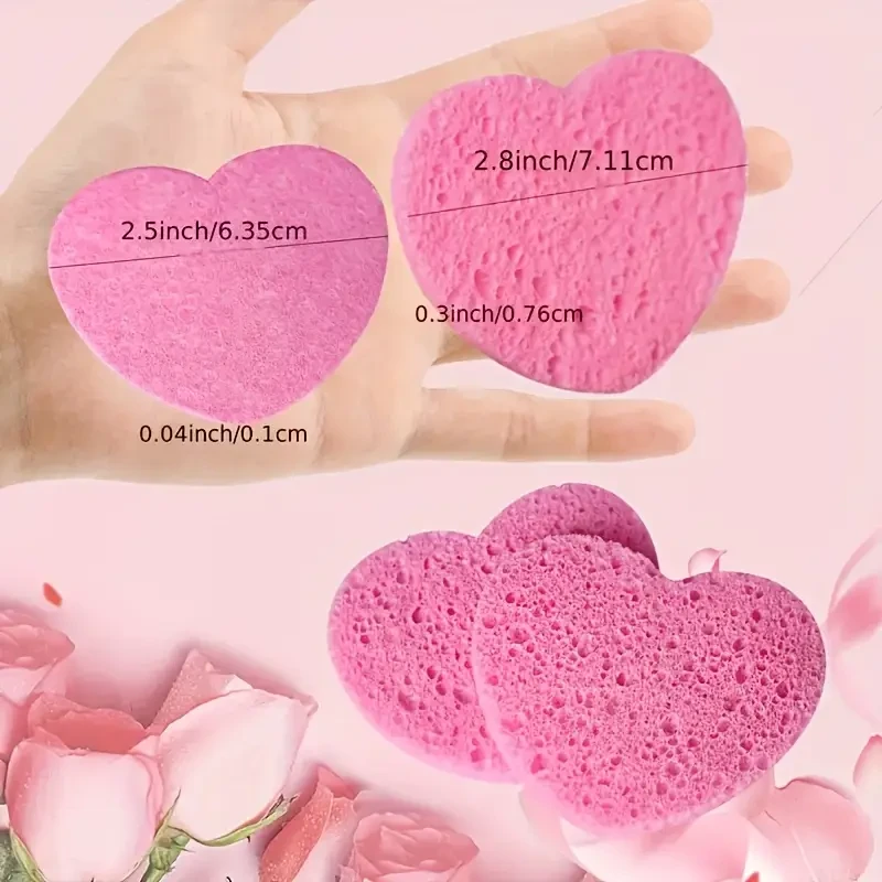 50 Count Compressed Heart-Shaped Facial Sponges for Cleansing