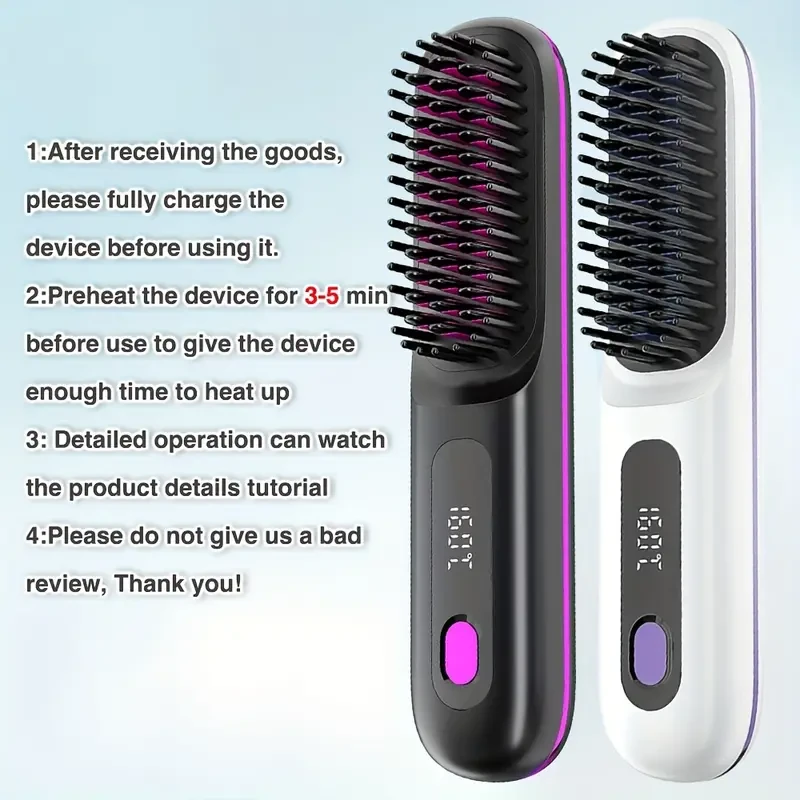 GENAI Cordless Hair Straightener Brush with Negative Ion Technology