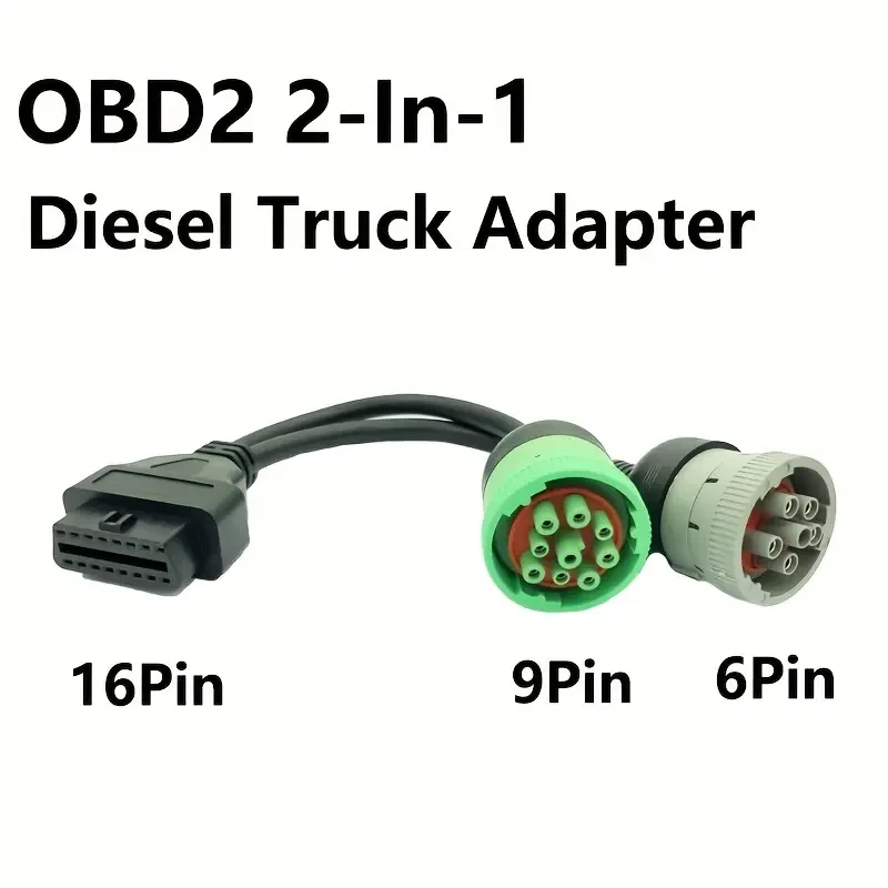 9-Pin OBD to Type 2 Green Split Y Cable for Diesel Truck Diagnostics