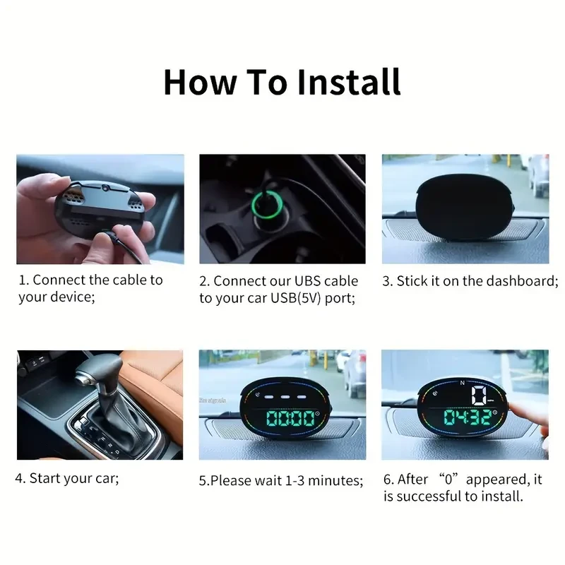 KWHUD Car Dashboard Display - Speedometer, Odometer & Time Gauge with Compass & Over-Speed Alert