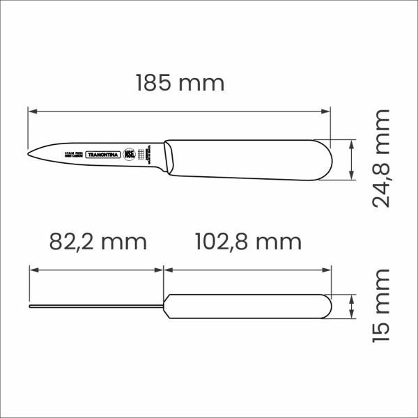 Professional Master Black Paring Knife Straight 3", 8cm - Tramontina