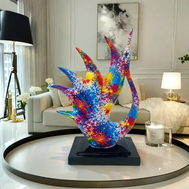 The Black Golden Elegant Dancing Swan Resin Statue