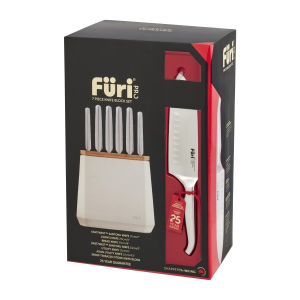 Stone Knife Block Snow Terrazzo Set 7 Piece - Furi