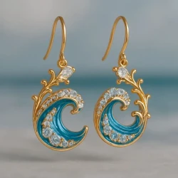 Fashion Inlaid Spray Double Hanging Creative Ocean Series All-match Earrings
