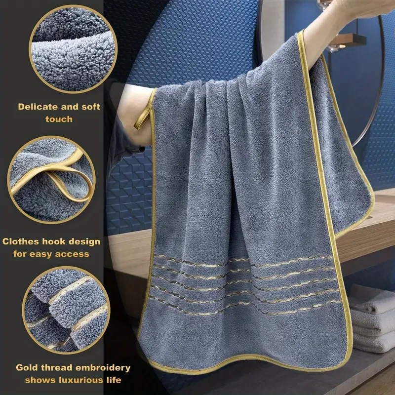 Golden Trim Embroidery Microfibre Towel Bath Towel Set