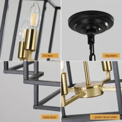 8 Lights Black & Gold Lantern Tiered Chandelier, Industrial Farmhouse Chandelier - No Bulbs Unavailable Platform- Temu