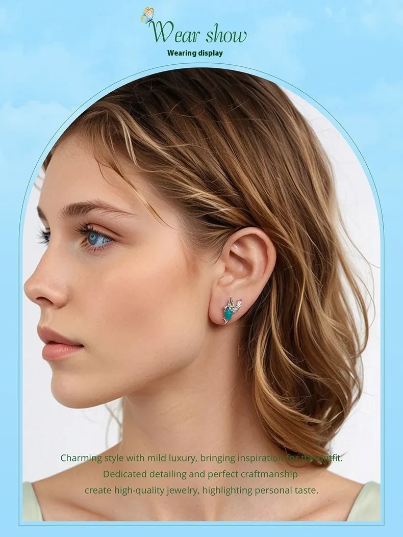 Kingfisher Stud S925 Sterling Silver Platinum-plated Earrings