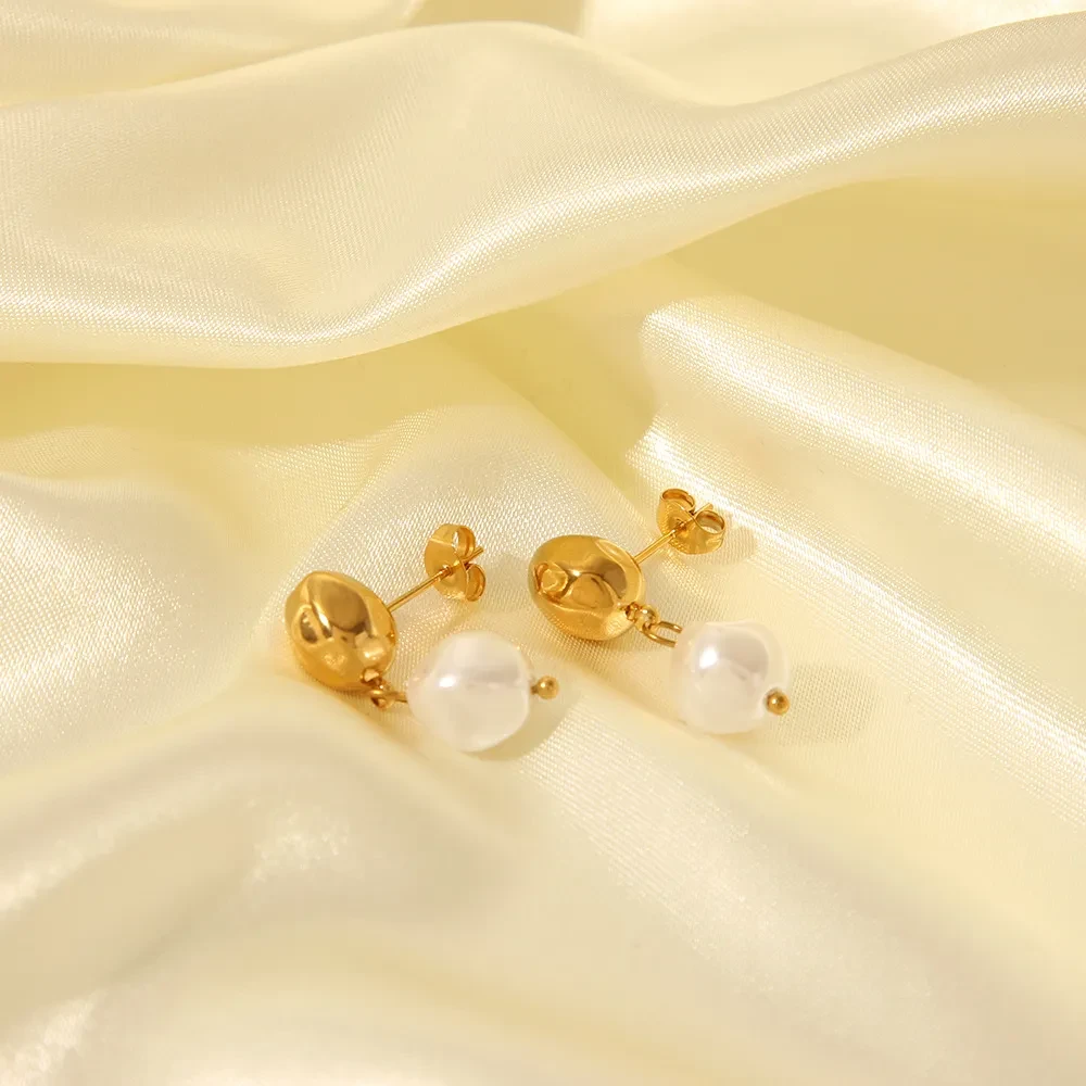 Titanium Steel Irregular High-grade Pearl Earrings For Women