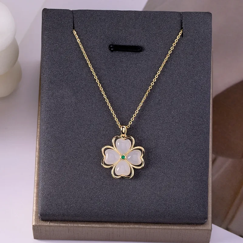 Clover Necklace Female Clavicle Opal Pendant