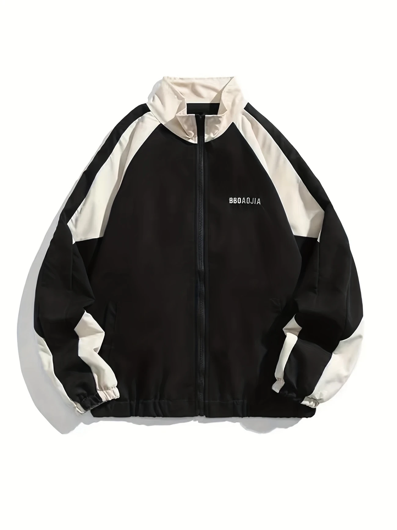 GENEVA Y2K-Inspired Color Block Embroidered Jacket | High Collar, Long Sleeve, Polyester Blend Outerwear for All Seasons