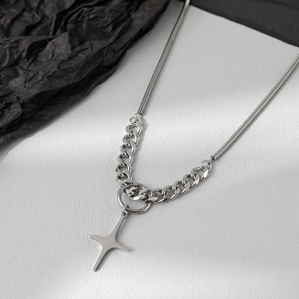 Titanium Steel Colorless Pendant Cuban Necklace