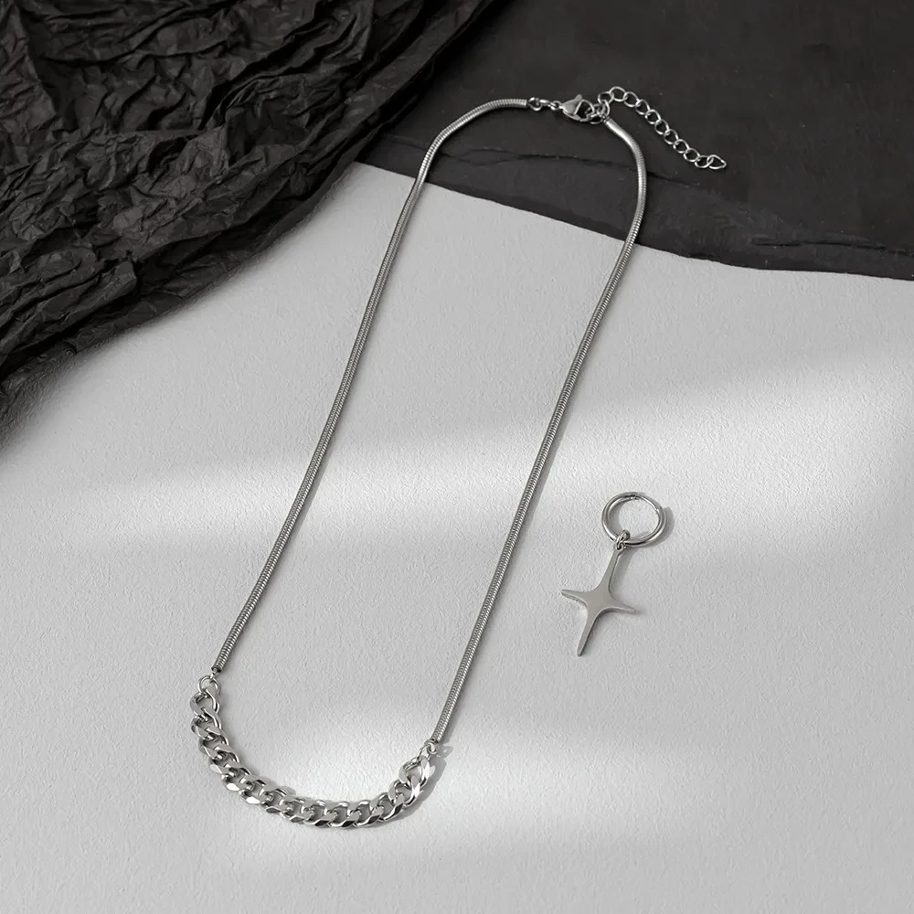 Titanium Steel Colorless Pendant Cuban Necklace