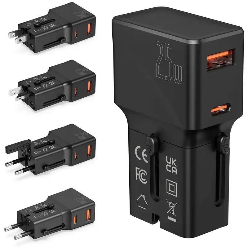 SOOPII 25W International Travel Power Adapter with USB-C & USB-A Ports