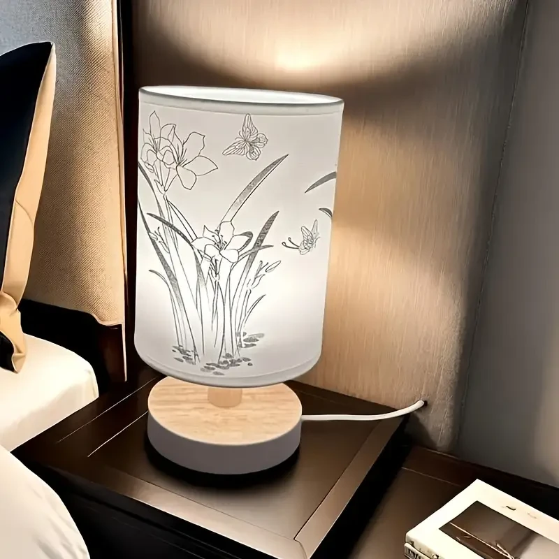 "Contemporary Light" Modern LED Table Lamp with Sisal Orchid Design - Adjustable Brightness & Solid Wood Base in 3 Colors, USB Powered
