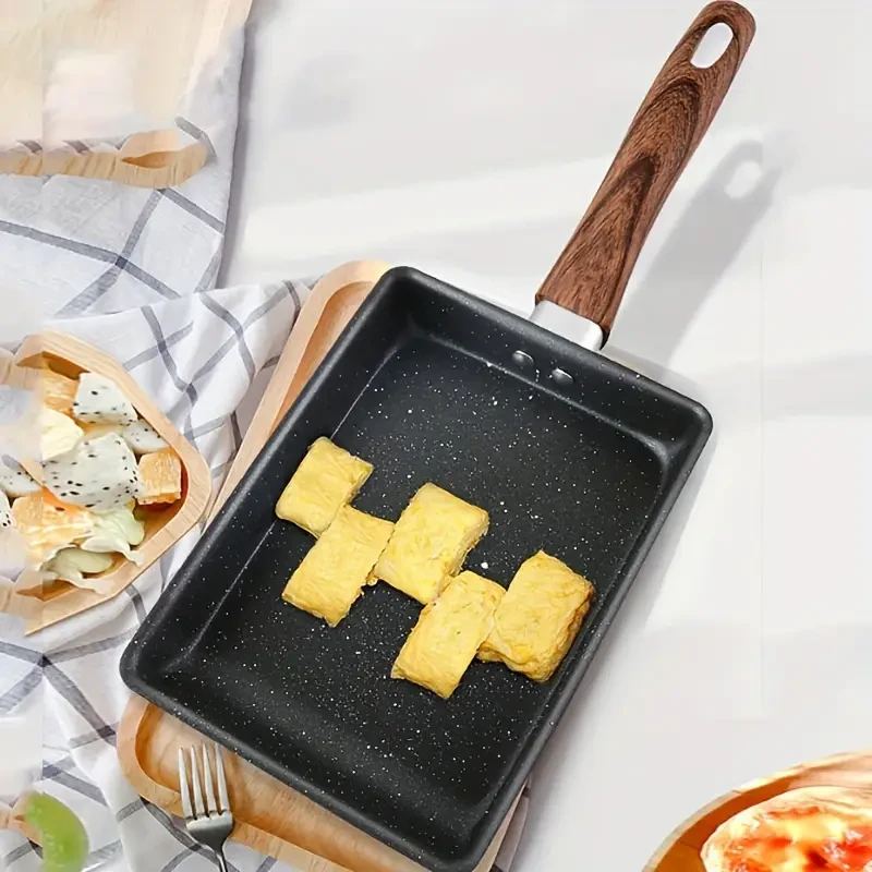 1pc Authentic Japanese Tamagoyaki Pan with Non-Stick Coating and Imitation Wood Handle