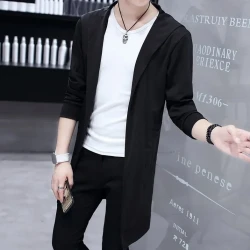 Slim Fit Student Handsome Cloak Men's Coat Black 9908 Hooded
