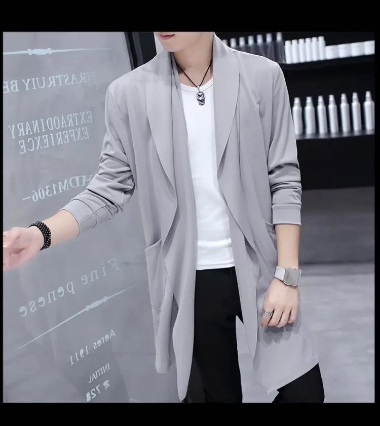 Slim Fit Student Handsome Cloak Men's Coat Gray 9909 Lapel