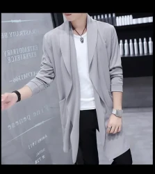 Slim Fit Student Handsome Cloak Men's Coat Gray 9909 Lapel