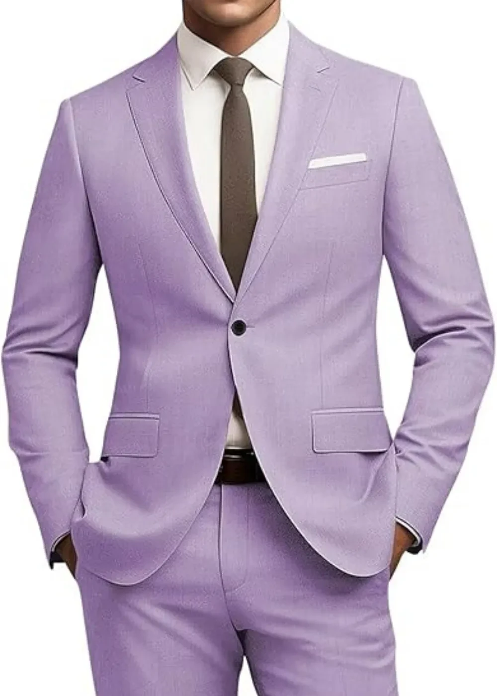 Men's Suit Slim Fit 2-piece Set, Casual Business Set Light Purple