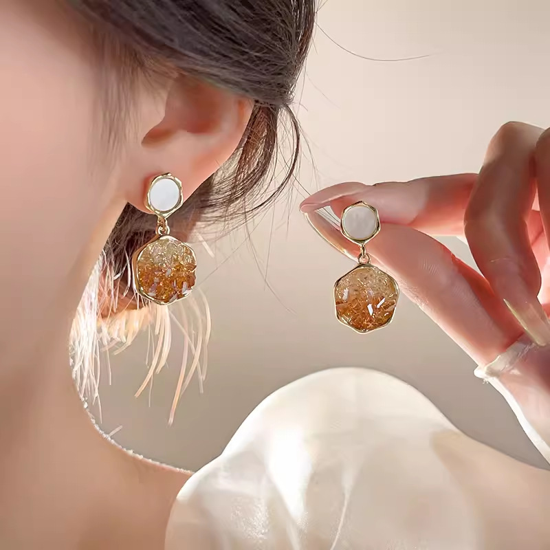 Women's Brown Gradient Crystal Diamond In The Debris Stud Earrings