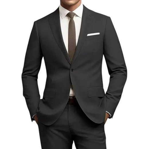 Men's Versatile Solid Color Business Jacket Long Pants Set Black