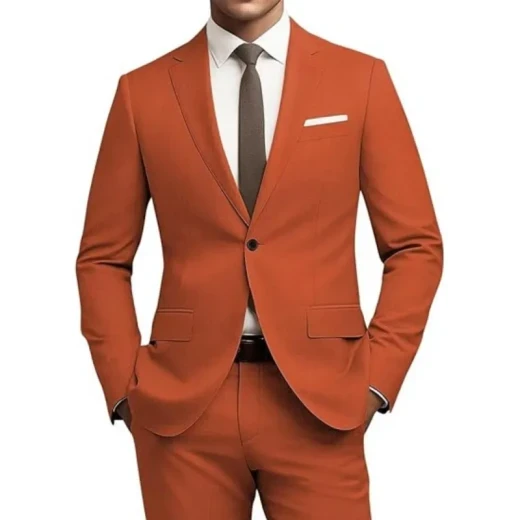 Men's Versatile Solid Color Business Jacket Long Pants Set Orange
