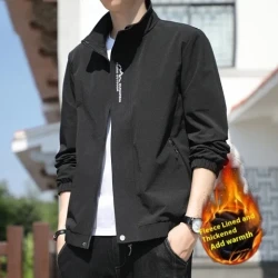 Men's Coat Stand Collar Casual Sports 9980 Black Plus Velvet