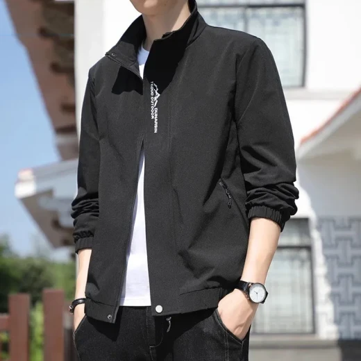 Men's Coat Stand Collar Casual Sports 9980 Black