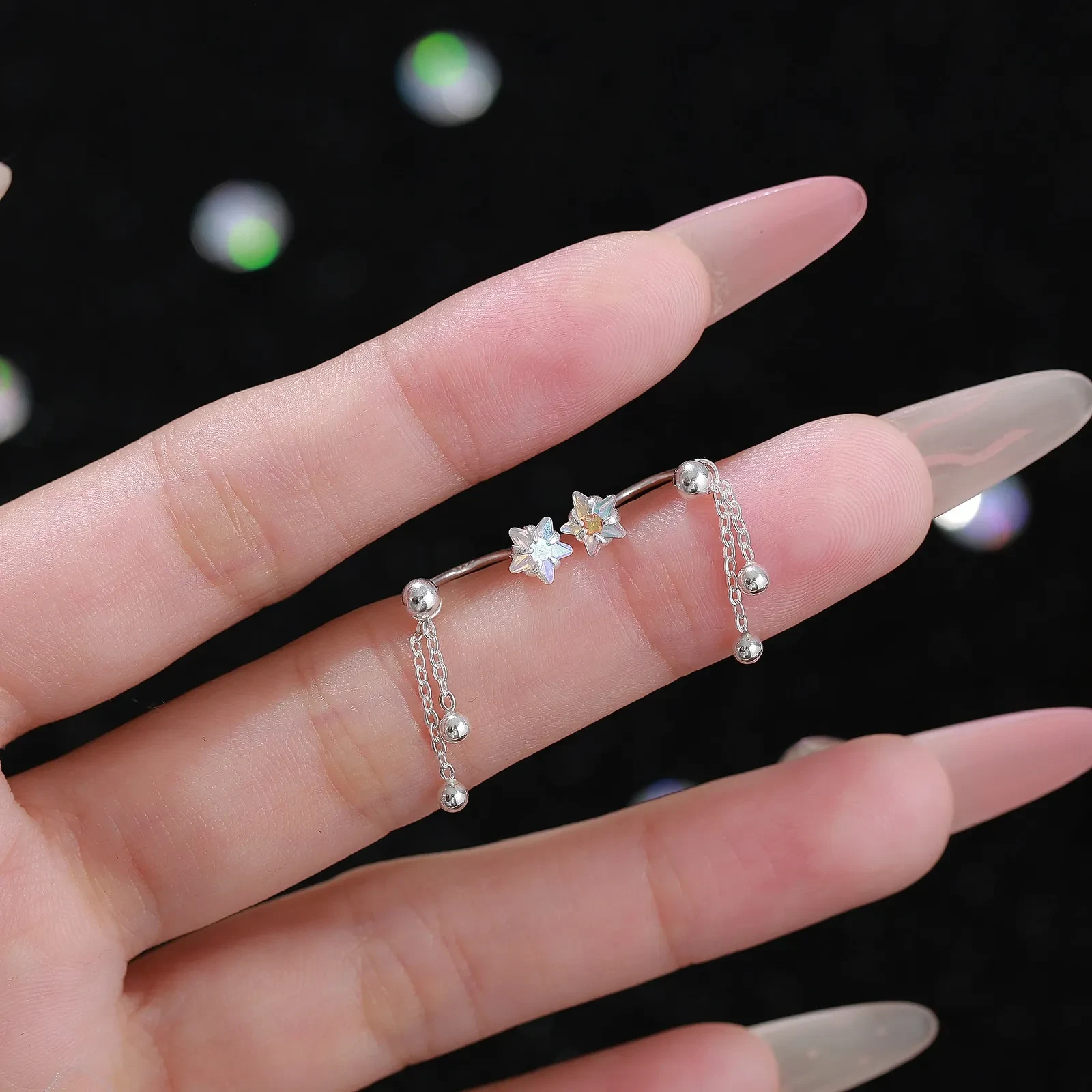 S999 Sterling Silver Screw Tightening Buckle XINGX Tassel Ear Bone Stud Earrings