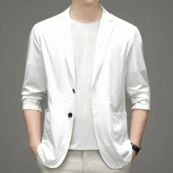 Summer Ice Silk Suit Men's Casual Sun-proof Light Coat White