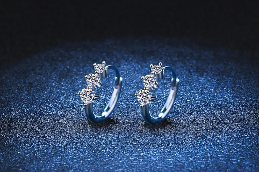 S925 Sterling Silver Plated Pt950 High-grade Ear Ring Moissanite Ear Studs