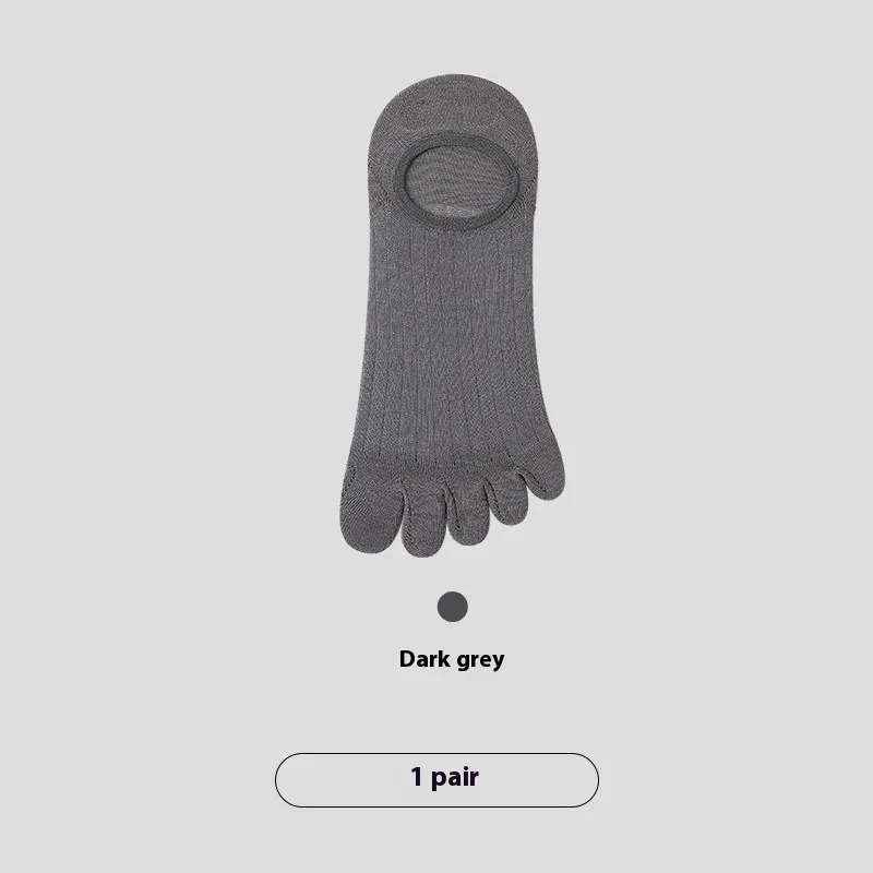 Five-finger Men's Summer Cotton Boneless Antibacterial Invisible Socks Dark Gray