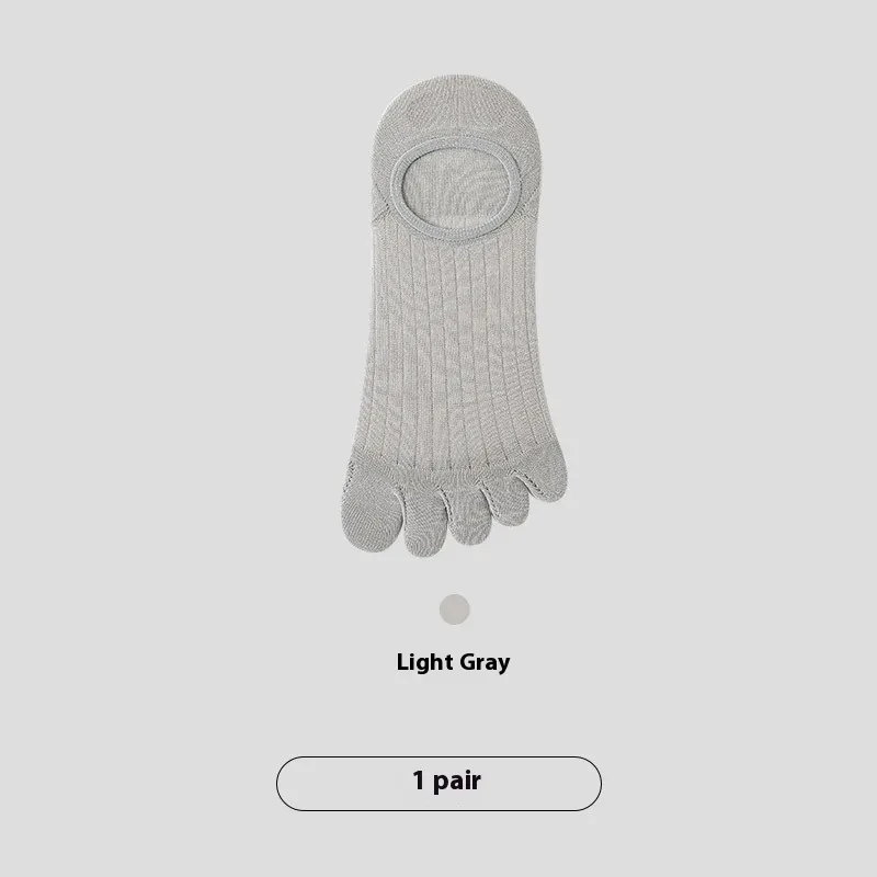 Five-finger Men's Summer Cotton Boneless Antibacterial Invisible Socks Light Grey