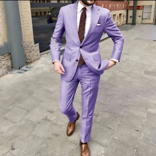 Men's Slim Fit Business Dress Two Button Set Light Purple