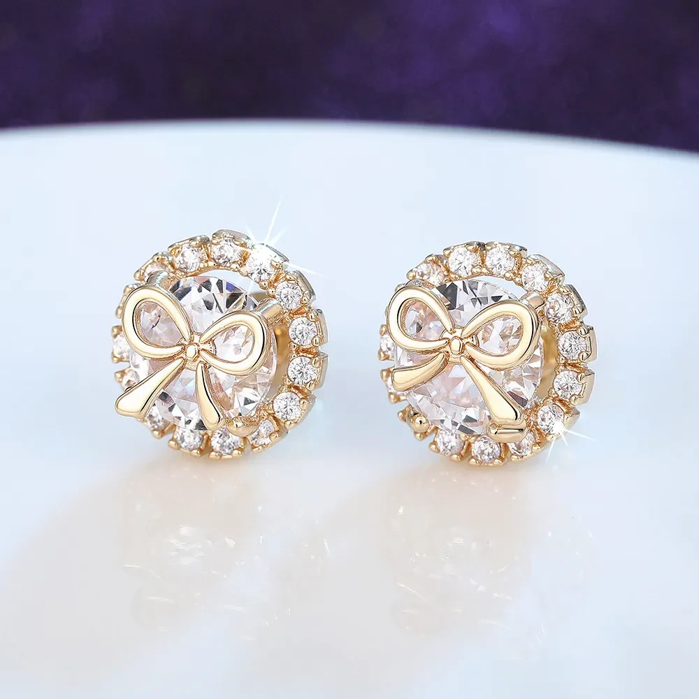 Bow Stud Earrings Sweet Accessory Micro Inlaid Zircon