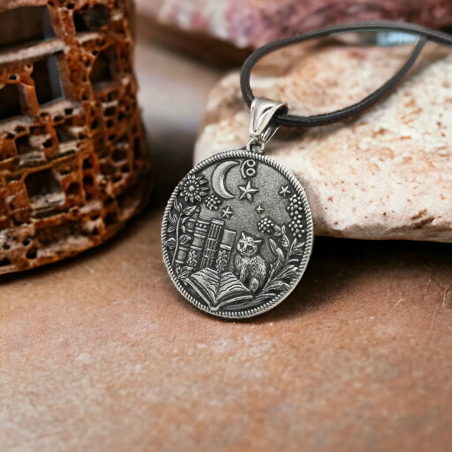 Wizard Cat Reading Witchcraft Pendant Necklace