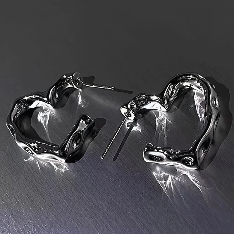 Y2K Silvery Heart Hoop Earrings | Bold & Stylish LOVE Statement Jewelry for Girls | Retro-Chic Party Accessory & Gift