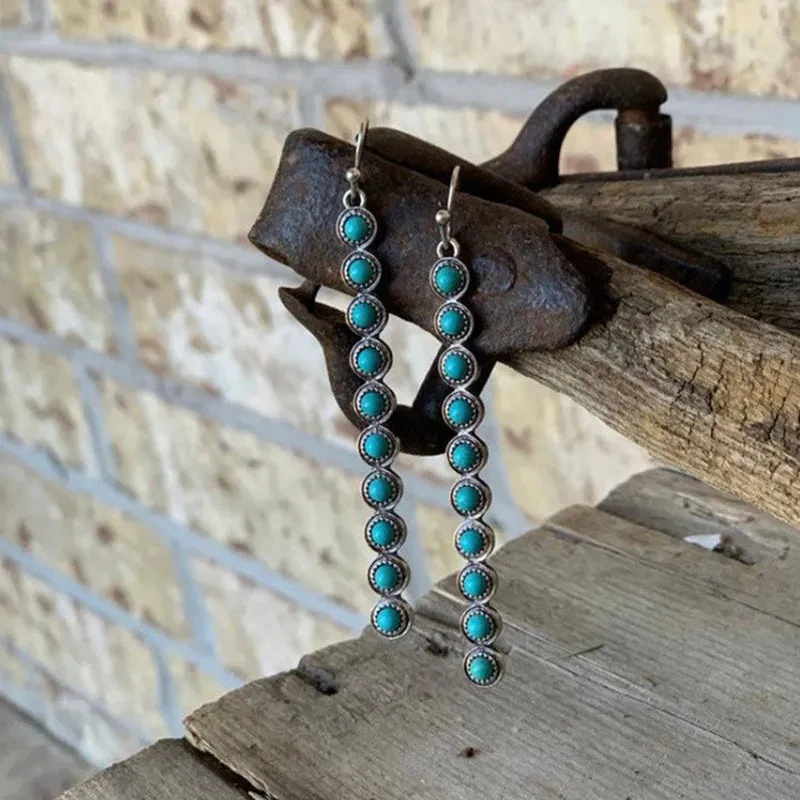 Retro Long Turquoise Earrings