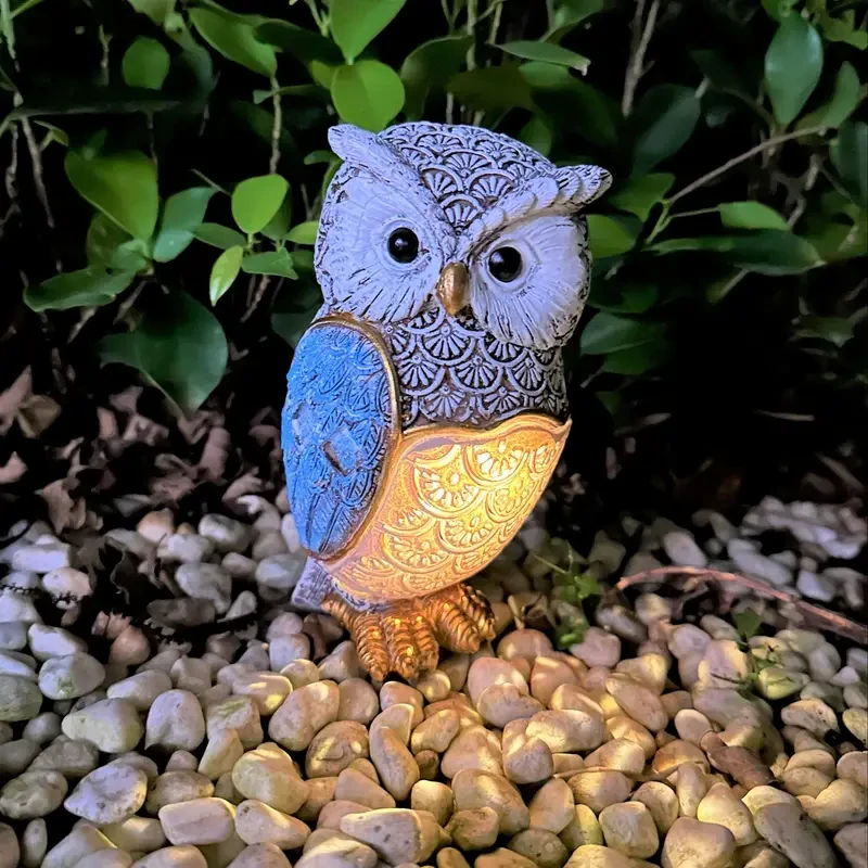 Hollow Projection Cute Owl Resin Solar Light