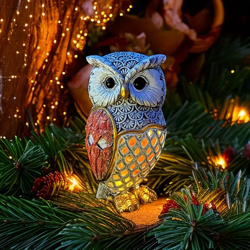Hollow Projection Cute Owl Resin Solar Light