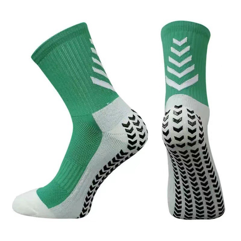 Men's Mid-calf Athletic Socks Socks For Running Non-slip Silicone Thickened Arrow Grass Green