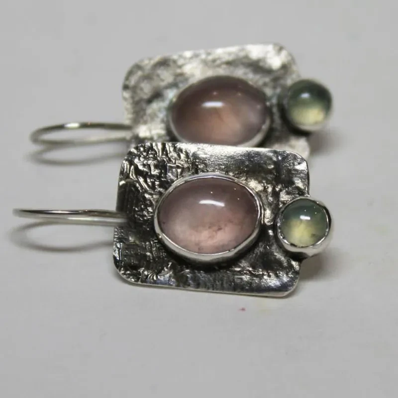 Exquisite And Small Pink And Green Opal Women's Earrings