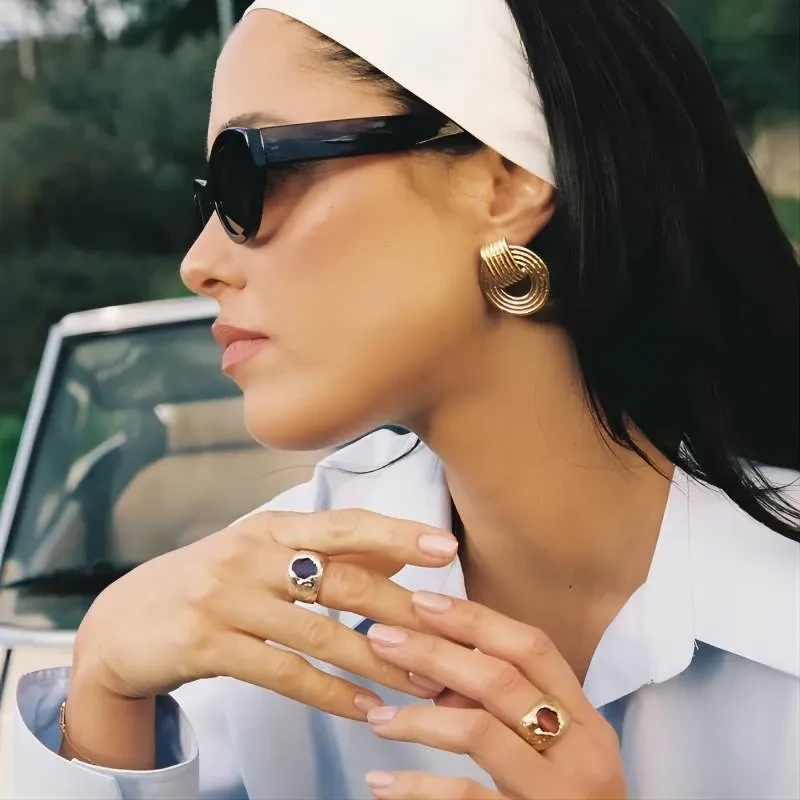 Hammered Compass Titanium Steel Earrings Exaggerated